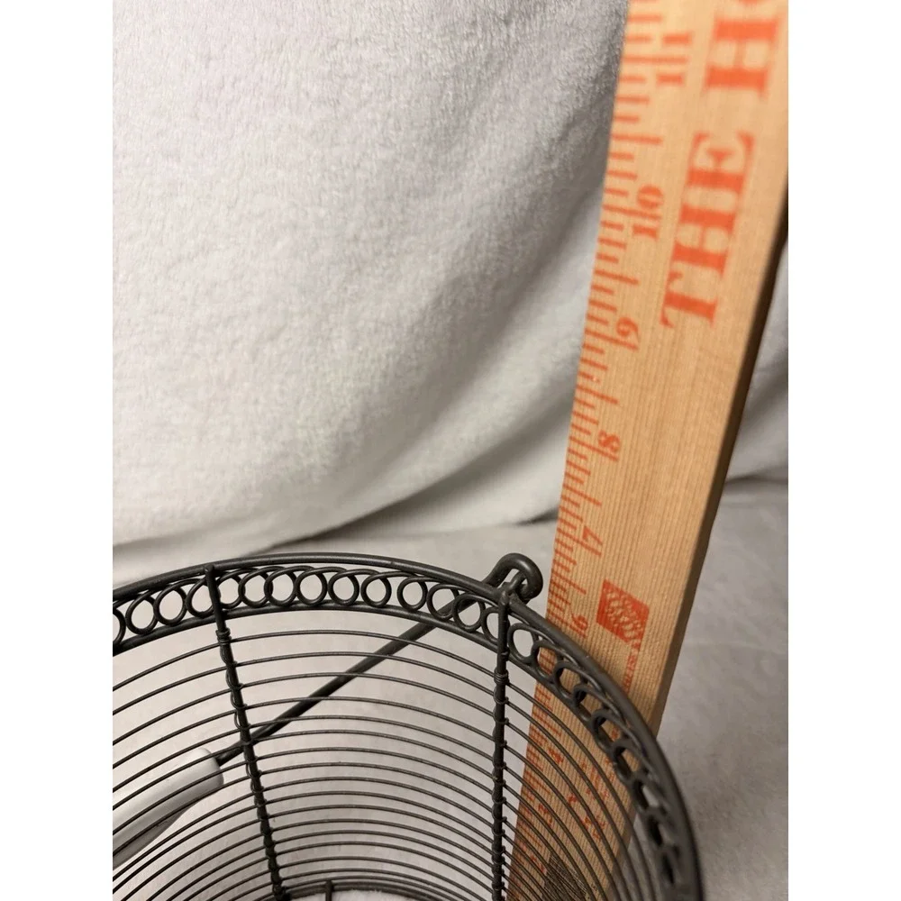 Vintage 90s Farmhouse Wire Basket Pivoting Ceramic Handle Primitive Cottagecore